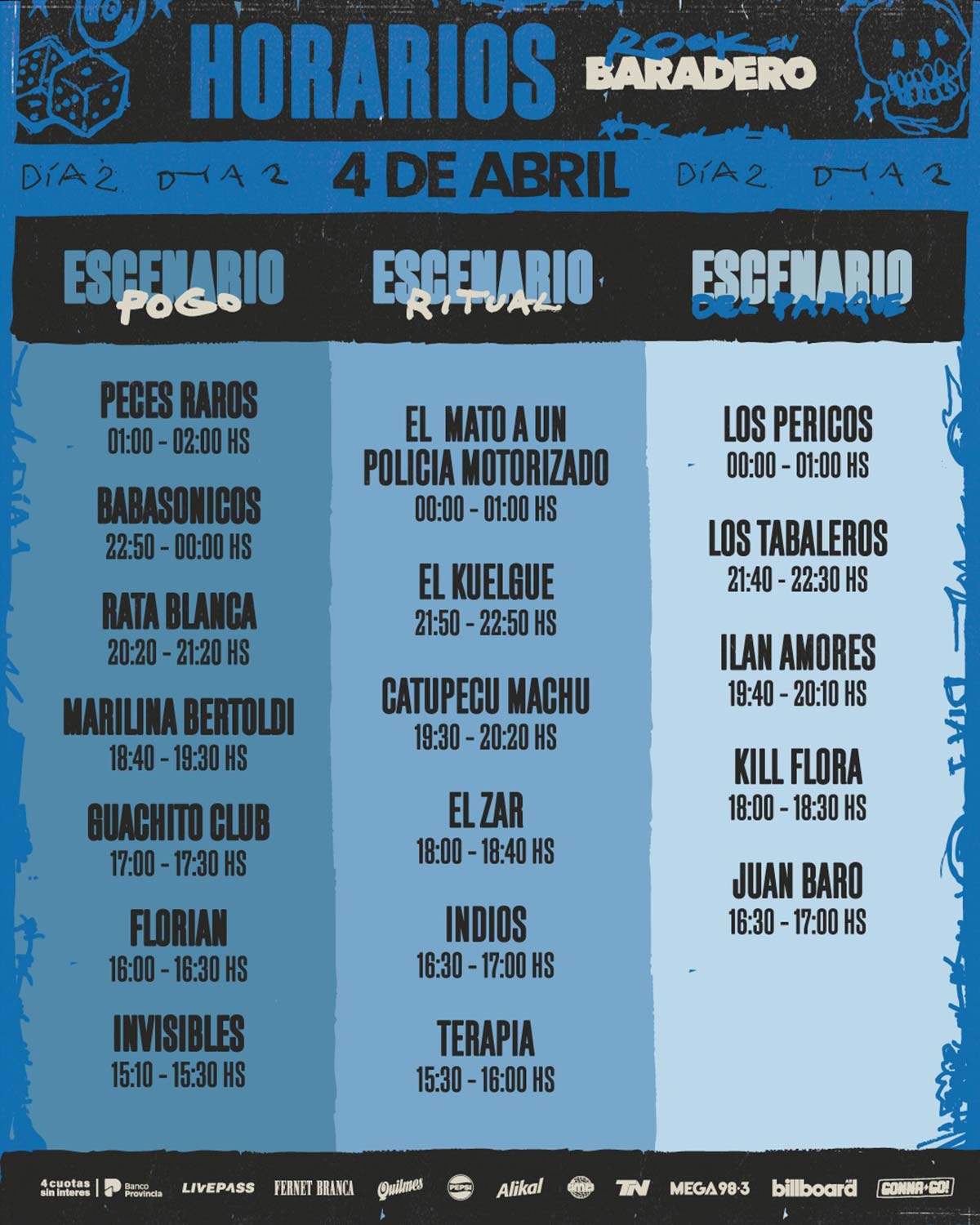 Cronograma Horarios Rock en Baradero - DIA 2